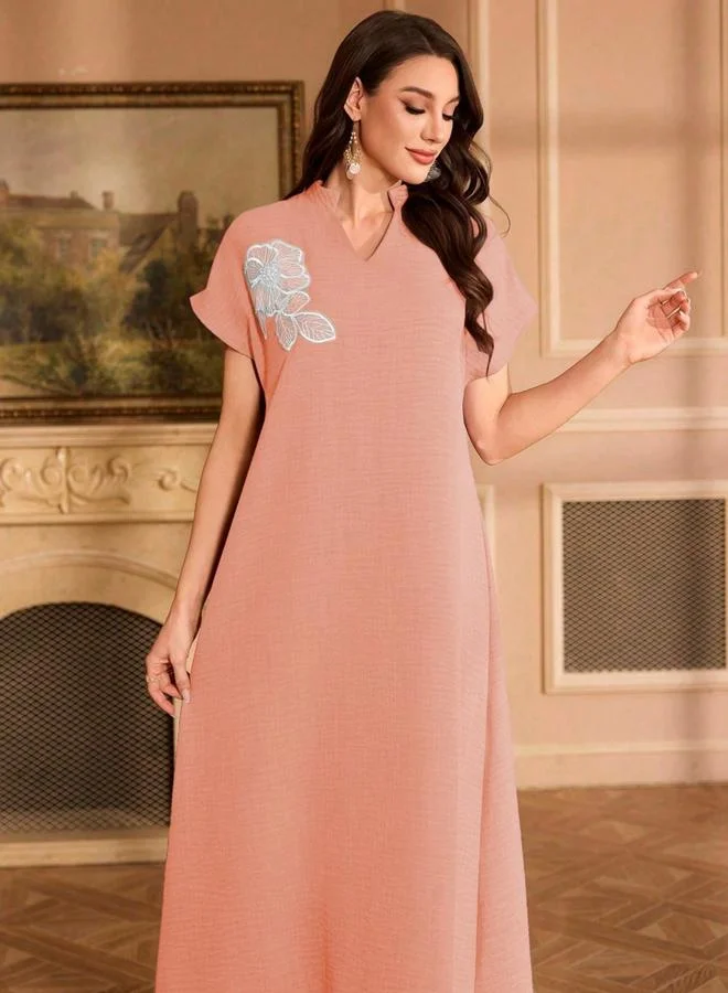 Take Two peach Women Floral Patch Detail Open Collar Maxi Dress for Women | Best Price UAE
